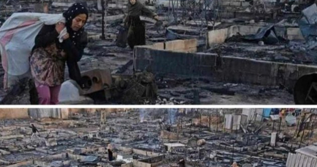 حريق مخيم للأجئين السوريين